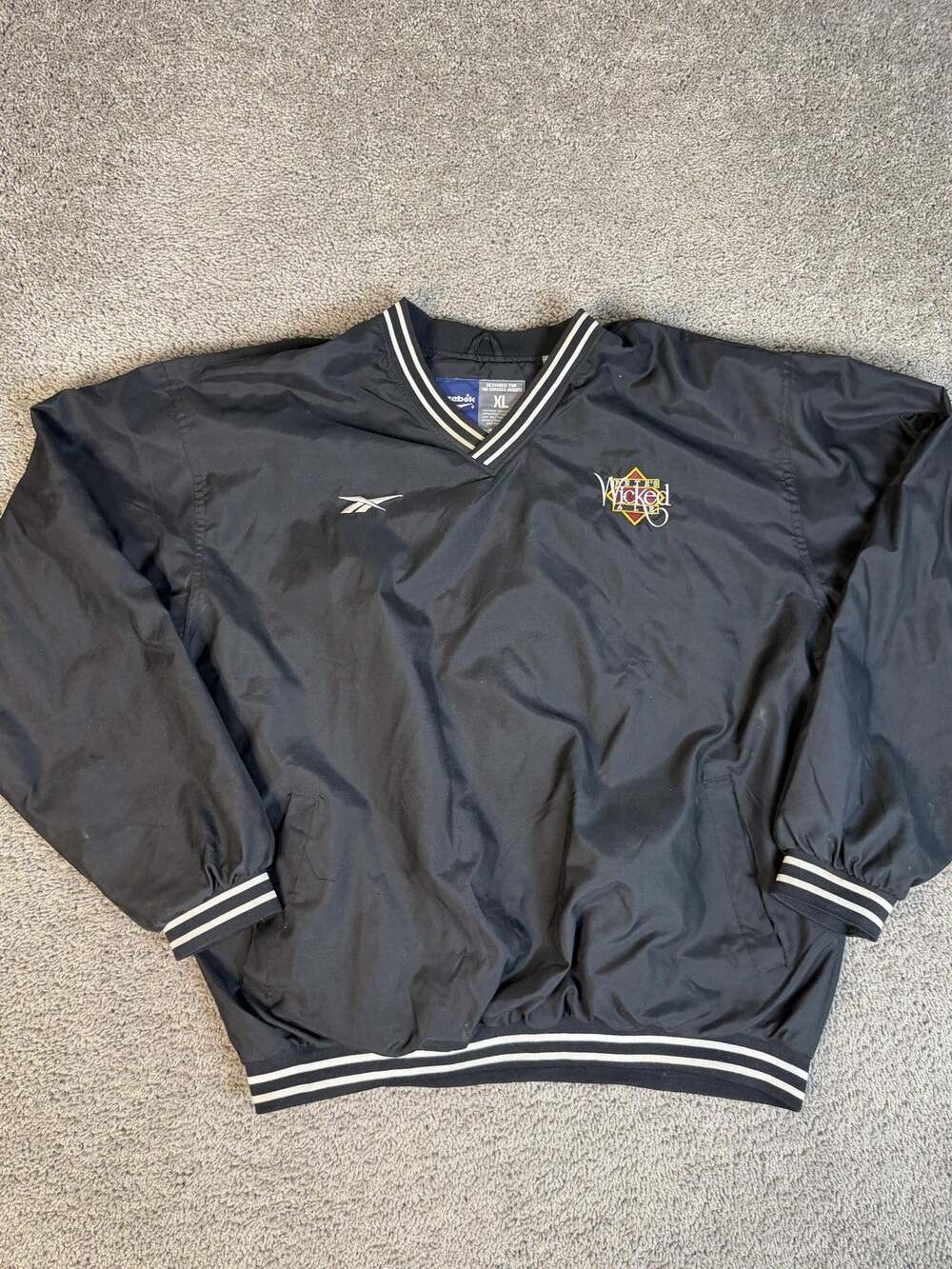 VTG Reebok Jacket Mens XL Black Windbreaker Lined Pockets Pete's Wicked Ale